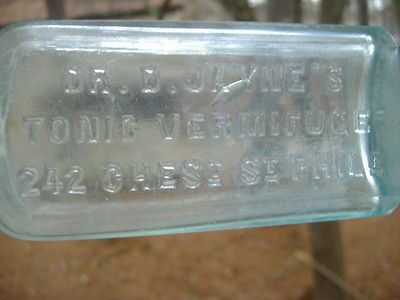 Antique Vintage Mid 1800s Dr. D. Jaynes Tonic Vermifuge Aqua Glass