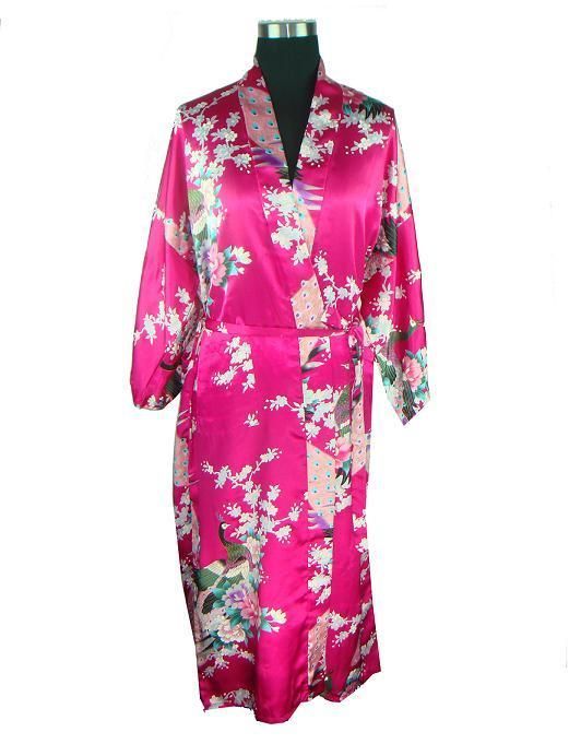 rose red blue black green chinese Silk Womens Kimono Robe Gown S M L