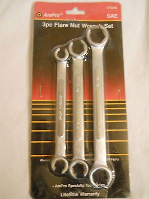 NEW Ampro 3 pc Flare Nut Wrench Set Tool GIFT