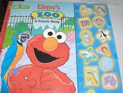 Sesame Street Elmos Zoo A Puzzle Story Hardcover Board Book   Rare