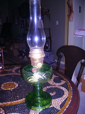 Depression ( Washington Drape ) Glass Oil Lamp Lamp, Emerald Green