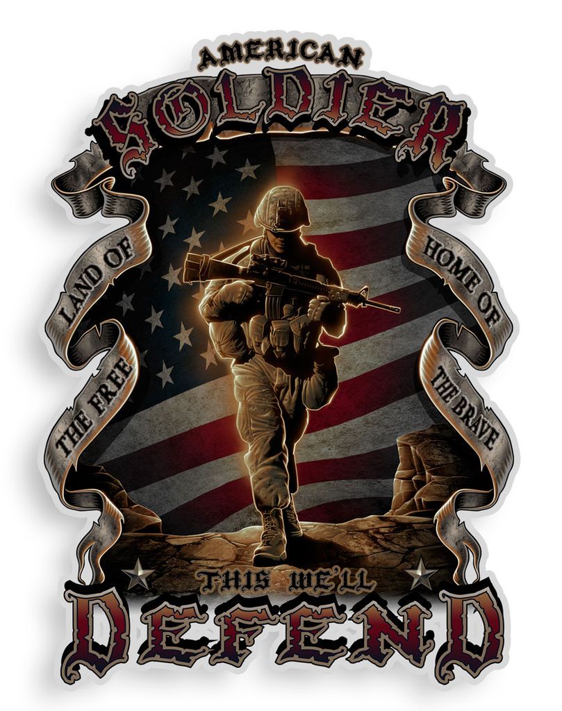 AMERICAN SOLDIER DEFEND USA DECAL CAR TRUCK MOTORCYCLE BOAT COMPUTER