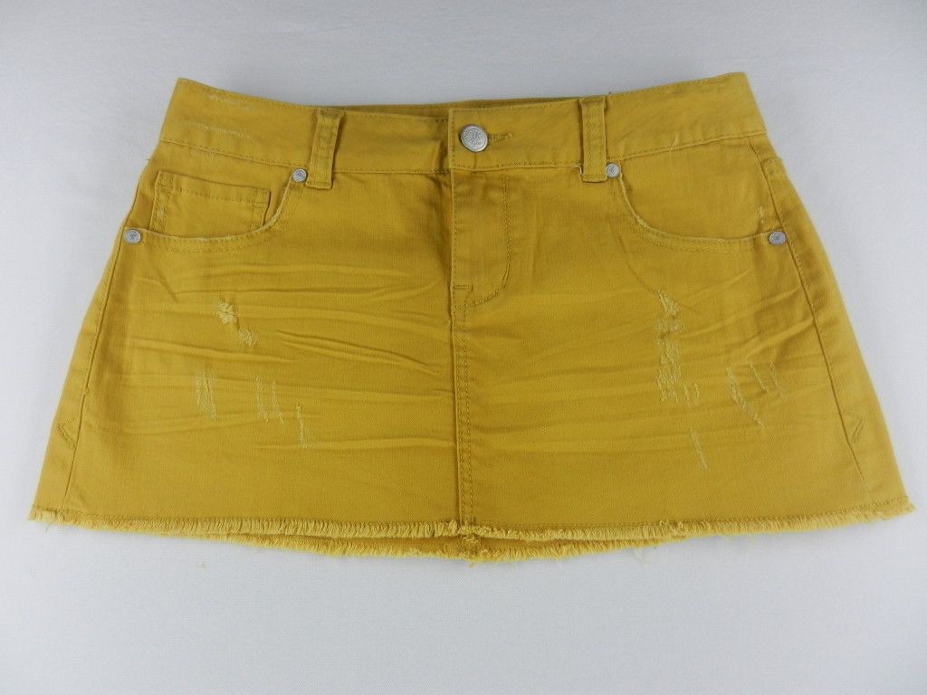 American Rag Womens Ochre Yellow Distressed Denim Mini Skirt JRS SZ