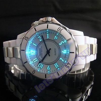 Gift 7 color light White dial waterproof new Quartz women mens Watch