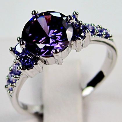 Jewellery Brand new amethyst ladys 10KT white Gold Filled Ring sz7/8