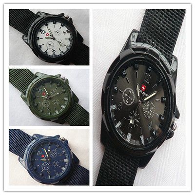 Bomber Pilot Fabric Canvas Strap Sports Men Boy Quartz Wrist Watch