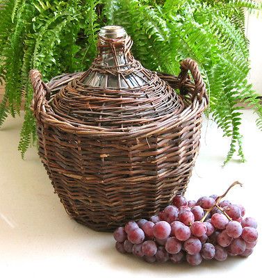 Large Clear Glass Demijohn “Bonbonne” Wine Bottle Wicker Rattan