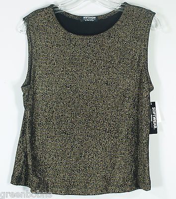 NEW Softwear Mark Singer Ladies Petite Gold Lame Knit Tank Top Size PL