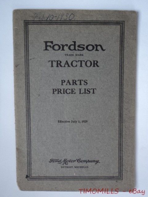 1929 Ford Tractor Parts Price List Catalog Vintage Original Ford