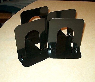 VINTAGE LOT OF 4 ORIGINAL BLACK METAL BOOKENDS OFFICE SCHOOL DESK