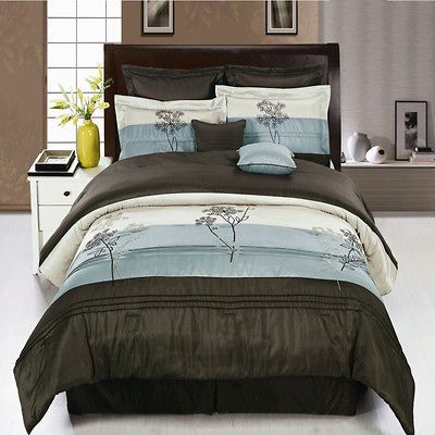 Portland Aqua Blue Royal Hotel 8pc Comforter Bedding Set Cushions Sham