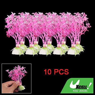 Fish Aquarium Plastic Plant Grass Pink White 10 PCS