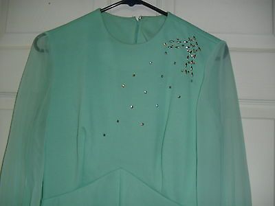 Aldens Fashions Vintage Teal Aqua Turquoise Dress with Rhinestones