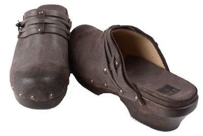 FRYE Dark Brown Clara Leather Stud Clogs Womens Medium Width