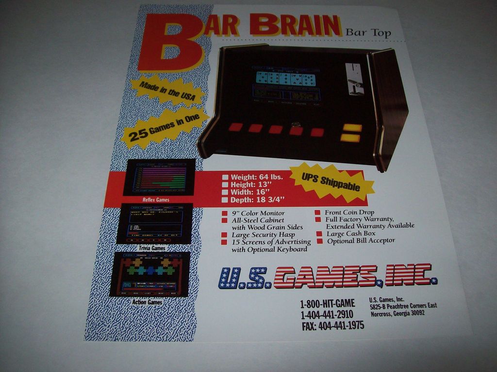 BAR BRAIN VIDEO POKER ORIGINAL VIDEO ARCADE SLOT GAME SALES FLYER