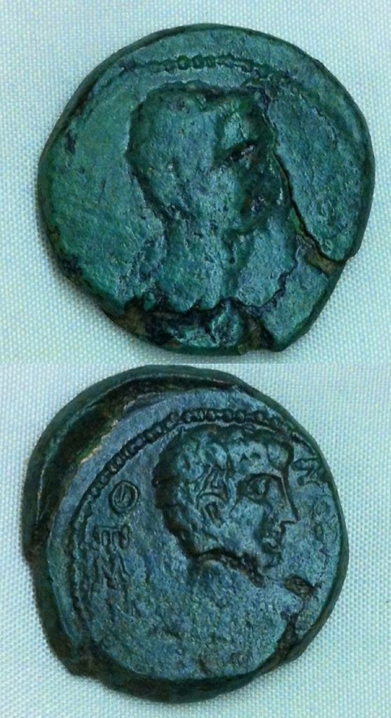 ROMAN AUGUSTUS AND JULIUS CAESAR. BRONZE COIN