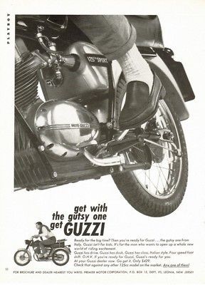 1966 Moto GUZZI 125 cc Sport ad, The Gutsy one From Italy. Guzzi Isn