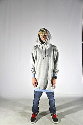 Blank Tall Ski Hoodie   Gray with Baby Blue Trim