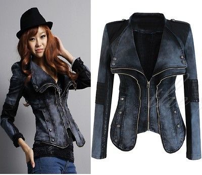 Runway Giant Studded Denim Power Shoulder Bike Jacket S w/Balmain gift