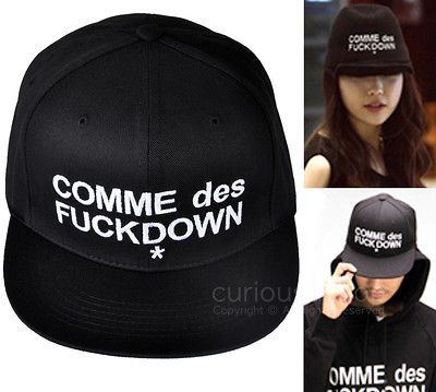 New COMME des FUCKDOWN Hat Snapback Baseball Cap Flat Brim Black