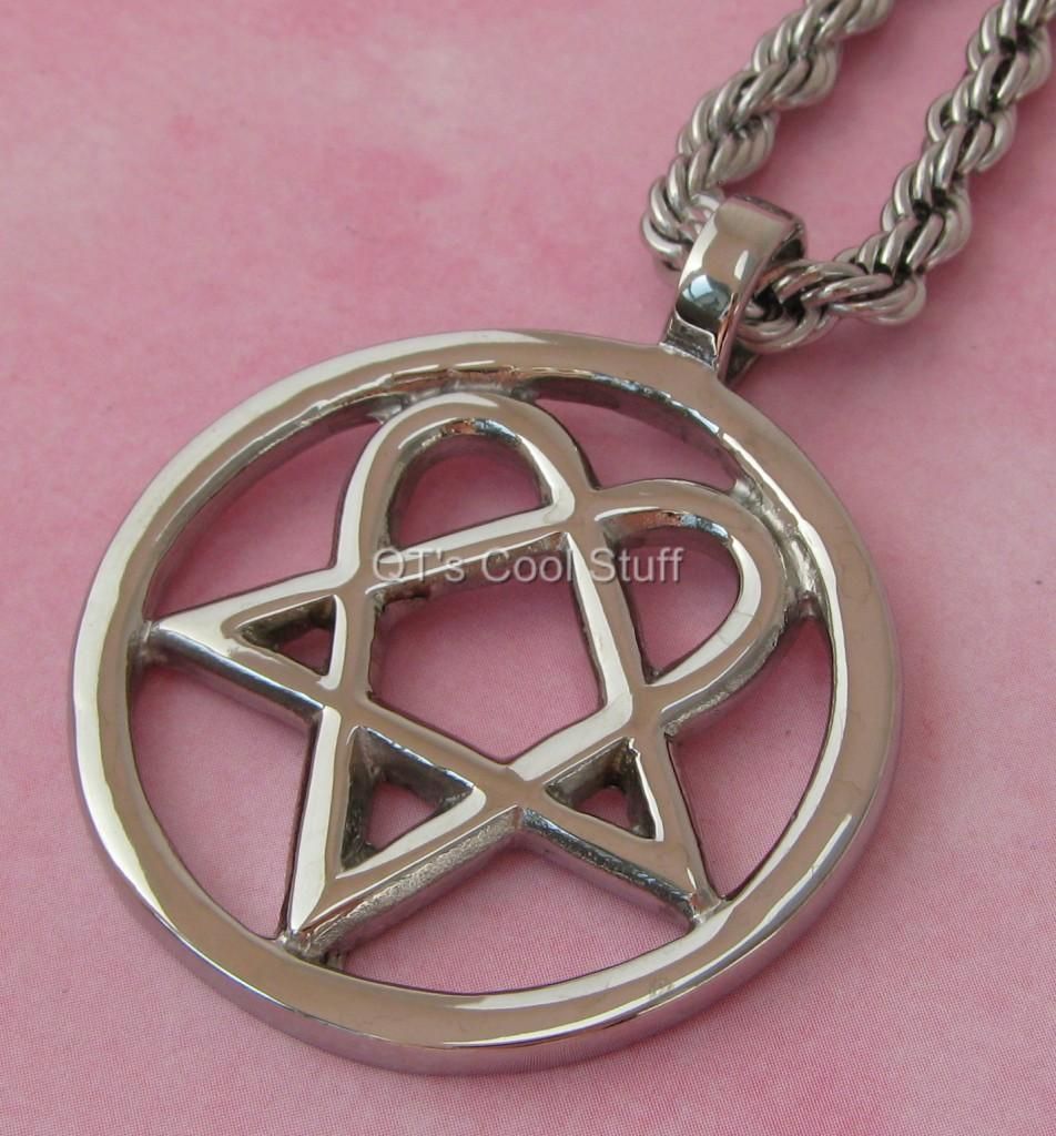 BAM HEARTAGRAM STAINLESS STEEL PENDANT CELTIC ROPE CHAIN NECKLACE