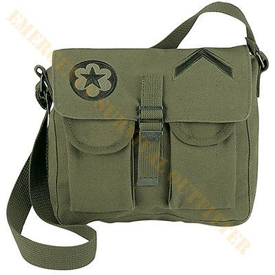 Olive Drab Canvas Laptop Bag Mens Cross Shoulder Crossbody Embroidered