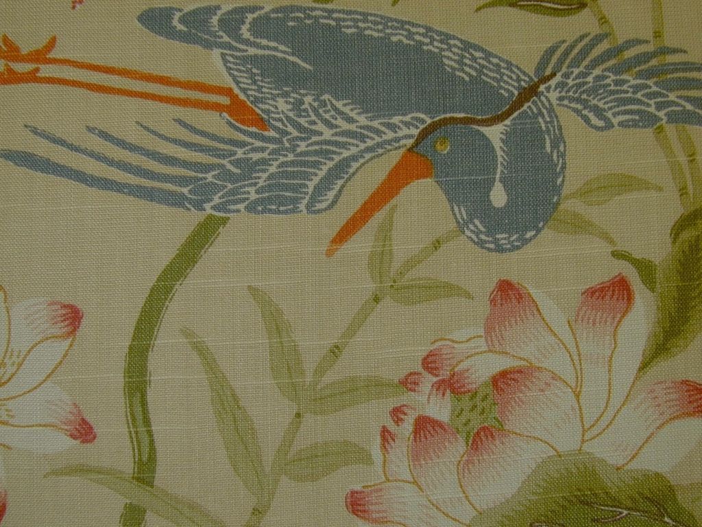 Designer Curtain Fabric Schumacher Lotus Garden Linen Bamboo Green