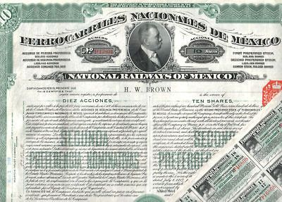 MINT HISTORIC UNCANC 1908 MEXICO RR $1000 GOLD BOND w ALL COUPONS