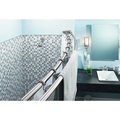 Chrome finish Unique Double bar design Curved Shower Curtain Rod BATH