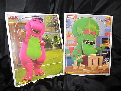 VTG PLAYSKOOL Wood Tray Puzzles Lot 2 Barney 324 02 Baby Bop 324 03