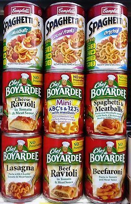 CAMPBELLS SPAGHETTIOS CHEF BOYARDEE CANNED PASTA W/ SAUCE ( 3 CANS