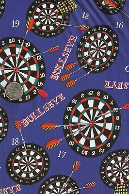 Bullseye Dartboards Darts on Blue Sports Novelty Quilt Fabric FQ FQs