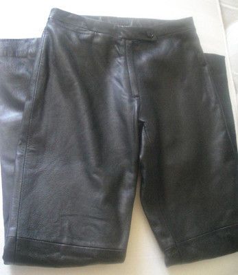 BCBG MAX AZRIA BLACK LEATHER WOMEN FLAT PANTS boot leg SIZE 0 mint