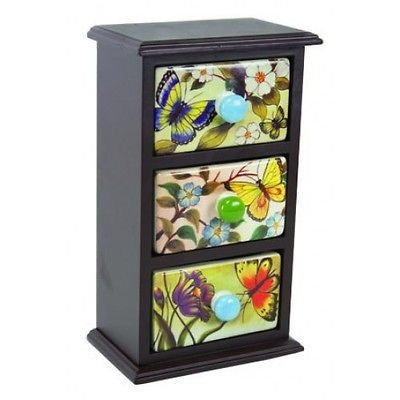 Chest Ceramic Butterfly Draws Nature Motif Cabinet Kitchen Storage