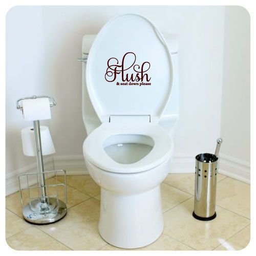 Bathroom Toilet Flush & Seat Down Please Vinyl Lettering Decal