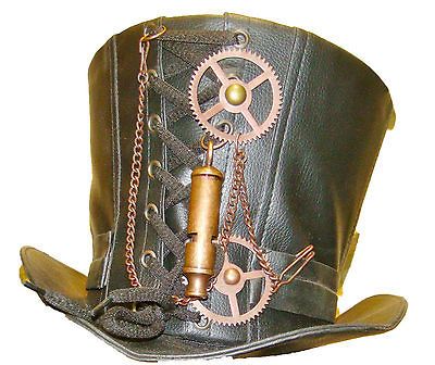 Steampunk Madhatter Hand Made Leather Look Top Hat With Antique Style ...