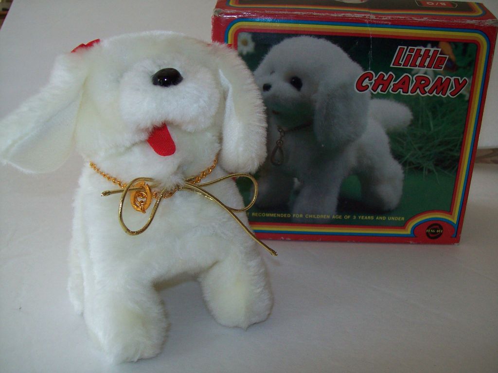 Vintage Little Charmy Battery Operated Barking White Dog Original Box