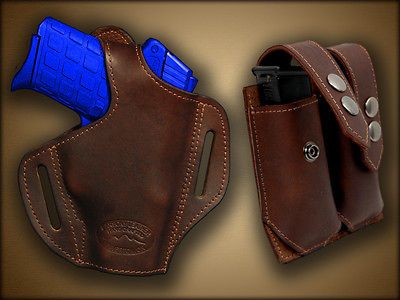 Leather Pancake Holster+Dbl Magazine Pouch BERSA THUNDER 380 32ACP