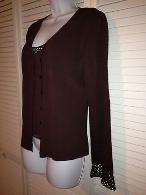 HARVE BENARD COLLECTION Brown TwinSet 2 PC Crochet Flare Sleeves