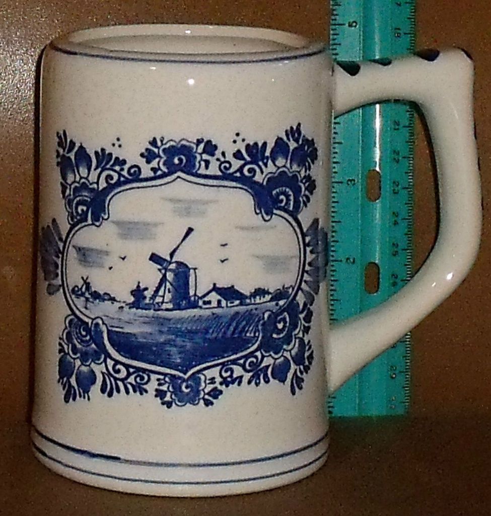 Holland Delft Delfts Blue Windmill 4.75 Hand Painted Stein Mug FREE