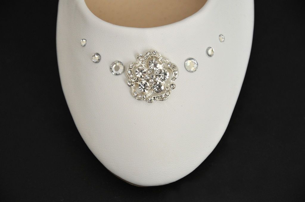 04* Light Ivory Diamante Ballerinas Wedding Flat Pumps Bridal UK 3 4