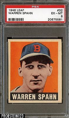 1948 Leaf #32 Warren Spahn Boston Braves Rookie RC HOF PSA 6 EX MT