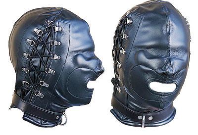 BLACK LEATHER DOG MASK leder hood SLAVE KINK CUIR HALLOWEEN ROLEPLAY