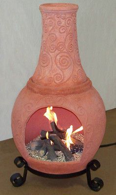 Fiesta Chiminea Firex Fire Pit Outdoor Propane/ Nat Gas Free Cover