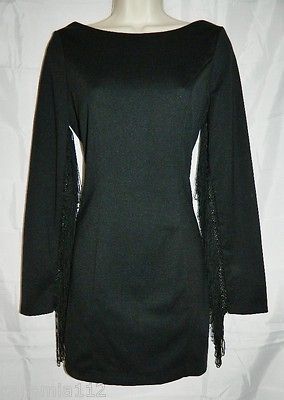 ARK & CO. size Medium Dress Black Fringe Sleeve Cocktail Evening Club