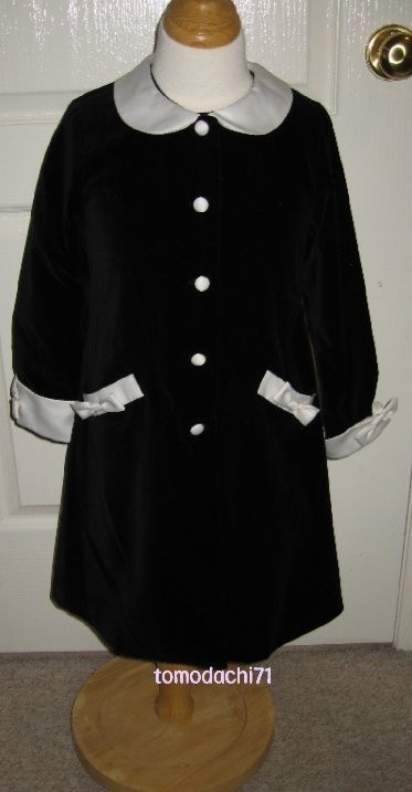 BISCOTTI GIRL BLACK VELVET OFF WHITE SATIN BOW JACKET COAT SIZE 5