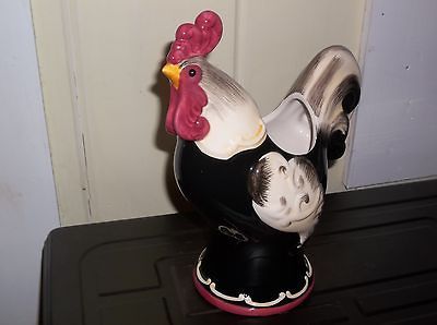 LARGE BLACK COUNTRY ROOSTER SHAPED VASE OR UTENSIL HOLDER CREAM BLACK