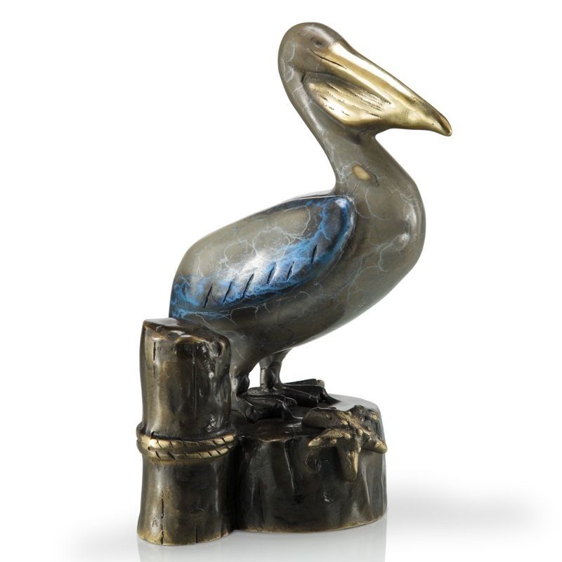 Pelican on Stump Hand Cast Brass Statue Sculpture