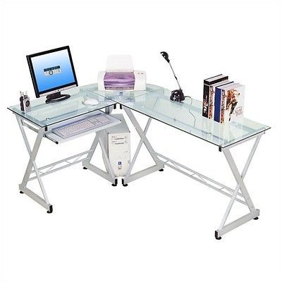 Techni Mobili Tempered Glass L Computer Desk RTA 3802 GLS