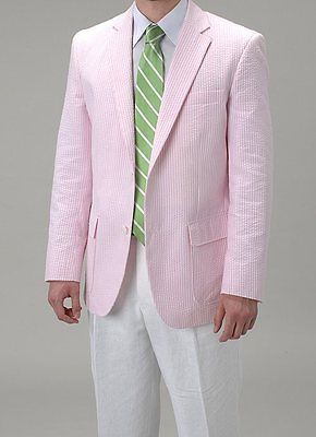 MENS PINK SEERSUCKER 2 BUTTON NOTCH LAPEL BLAZER